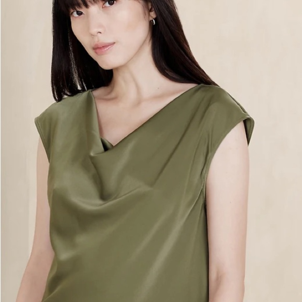 Banana Republic Factory Green Asymmetrical Blouse with Draped Neckline